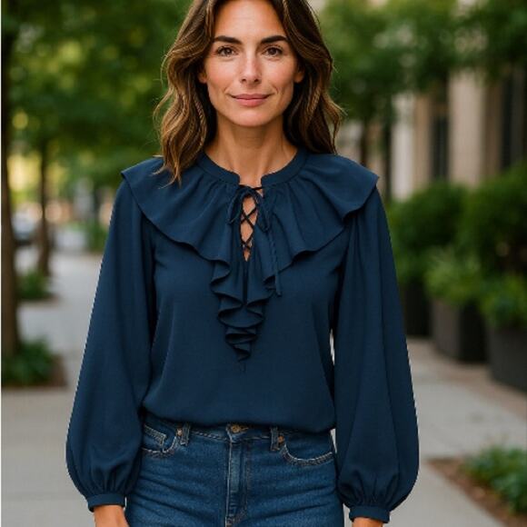 Lauren Ralph Lauren Women’s Ruffled Up Neckline Bishop Sleeves Size Small NWT - Picture 10 of 10